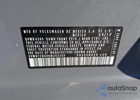 2019 Volkswagen Jetta Gli 2.0T Autobahn/2.0T S/35Th Anniversary Edition from USA, damaged, VIN 3VW6T7BU9KM263269